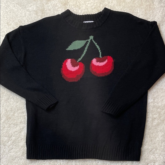 just polly Sweaters - Just Polly Women’s Black Knit Sweater Pullover Cute Graphic Fruit Design Sz S